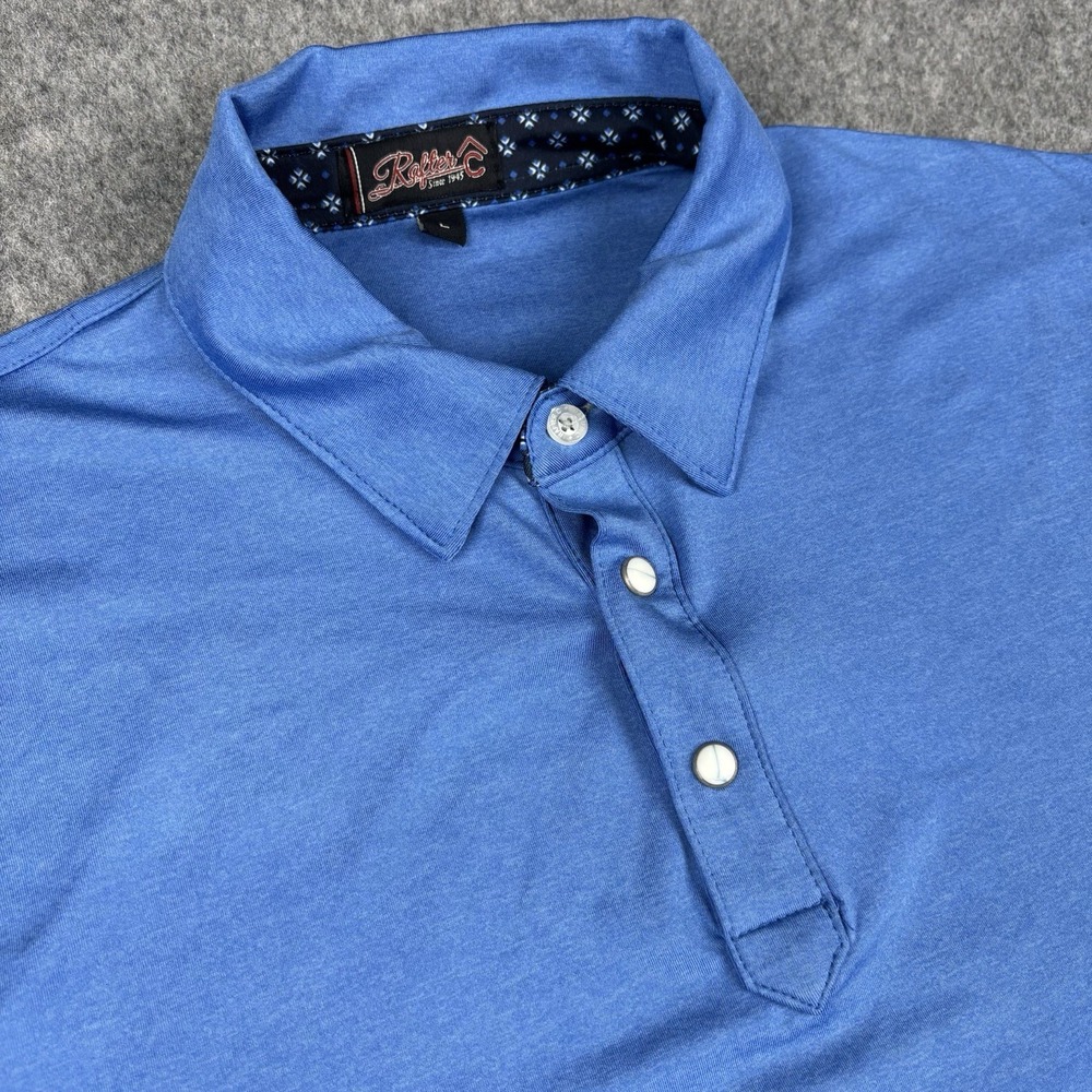 Rafter C Pearl Snap Polo Shirt Mens Large Blue Short Sleeve Golf Performance